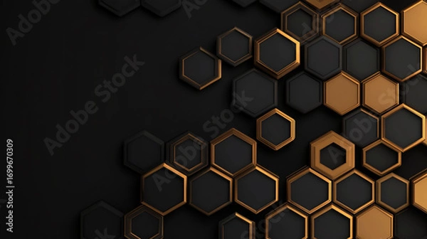 Fototapeta Abstract hexagon pattern black gold geometric background design