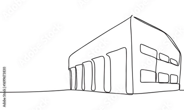 Fototapeta Continuous Line Drawing of a Modern Warehouse