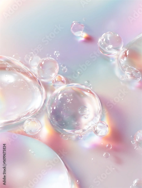 Fototapeta オーロラグラデーションの上にぷっくり下水滴が輝く背景