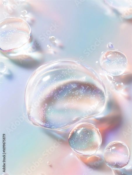 Fototapeta オーロラグラデーションの上にぷっくり下水滴が輝く背景