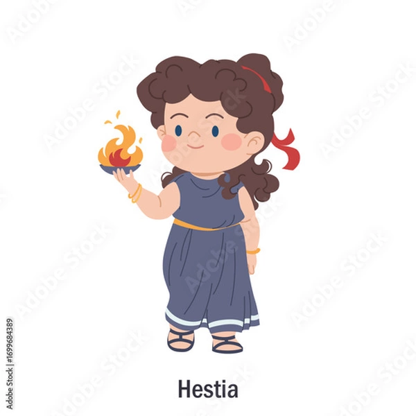 Obraz Ancient Greek goddess Hestia. Character of the Olympic goddess of the hearth. Cartoon character of classical mythology. Deity of the sacrificial fire