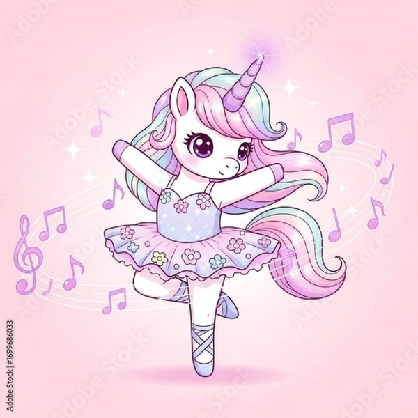 Obraz Adorable Dancing Unicorn Ballerina in Pastel Colors.