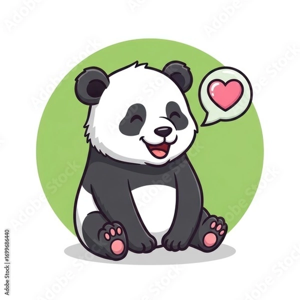 Fototapeta Cute Happy Panda with Heart Bubble Cartoon Vector Illustration.