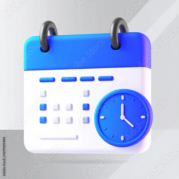 Fototapeta 3d  Blue calendar with clock and date grid time schedule