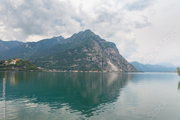 Fototapeta Como lake view from the town of Lecco, waterfront view of mountains and villas, Lombardy region of Italy