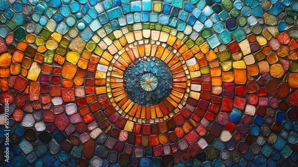 Obraz Colorful mosaic artwork with circular pattern.