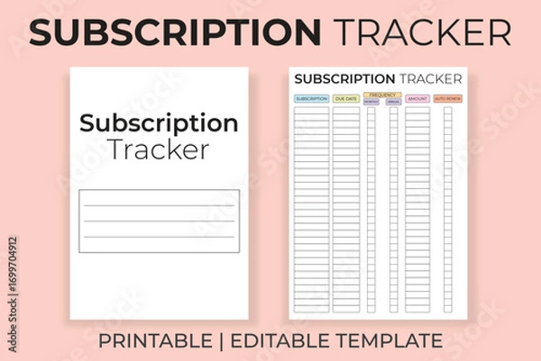 Obraz Subscription Tracker Printable and Editable Template