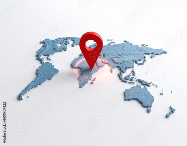 Fototapeta 3d  Red location marker on blue world map image
