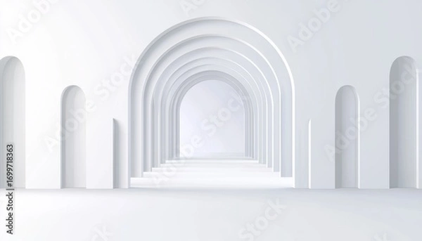 Fototapeta Minimalist White Archways in an Expansive, Bright Space