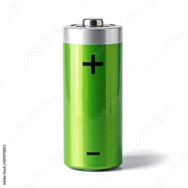 Fototapeta Green AA Battery Power Source Isolated on White Background.
