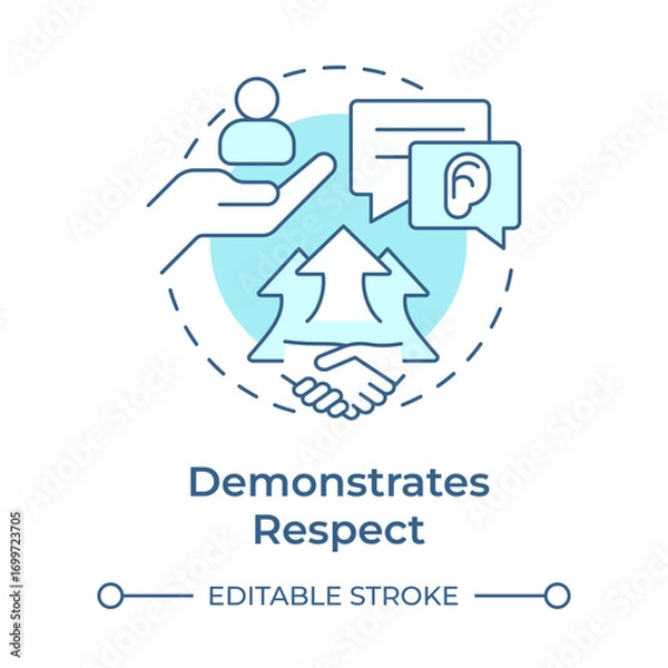 Fototapeta Demonstrates respect soft blue concept icon. Social interaction, communication. Messaging, listening. Round shape line illustration. Abstract idea. Graphic design. Easy to use in booklet