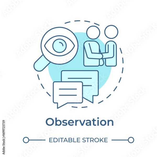 Fototapeta Observation soft blue concept icon. Social communication, conversation. Friendship, networking. Round shape line illustration. Abstract idea. Graphic design. Easy to use in booklet, blog post