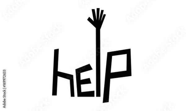 Fototapeta "Help typography". hand calling for help. Asking for help concept.