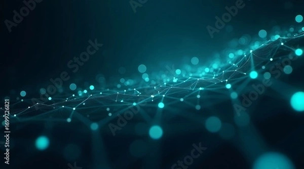 Fototapeta Abstract technology background with glowing dots and lines in blue color