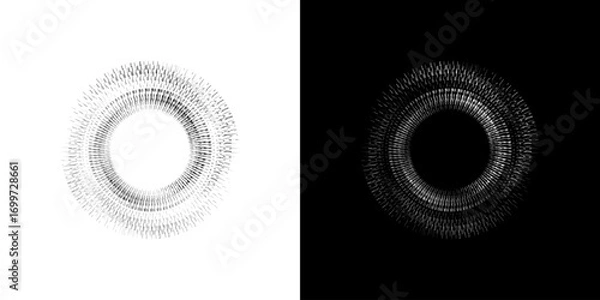 Fototapeta Dynamic abstract spiral sound wave rhythm lines. Circular spiral sound wave rhythm of lines. Circular futuristic abstract lines, black and white background.	
