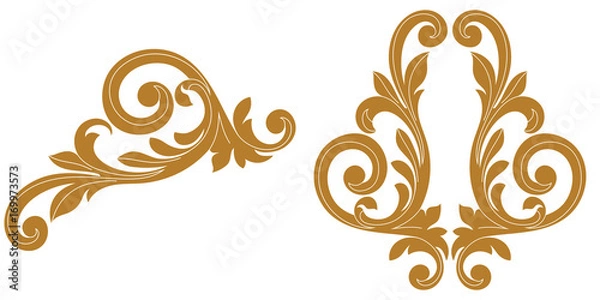 Fototapeta Set of vintage baroque ornament, corner. Retro pattern antique style acanthus. Decorative design element filigree calligraphy vector. - stock vector