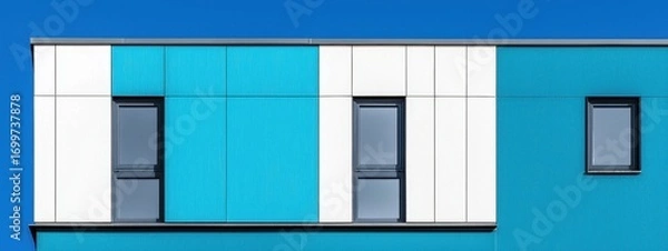 Fototapeta Modern Building Facade with Blue and White Color Patterns