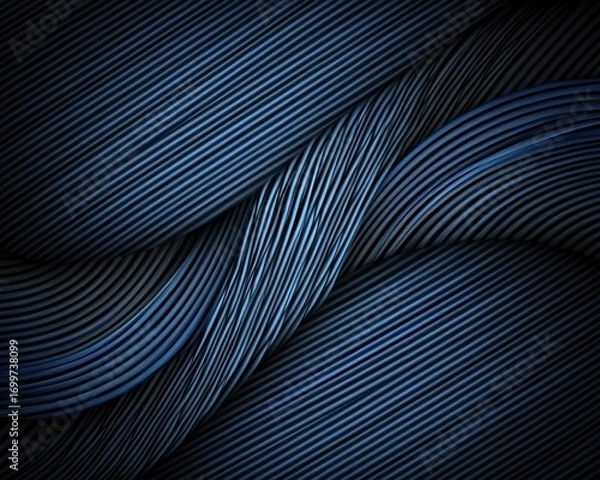 Fototapeta Abstract Blue Stripes in Wavy Patterns on Dark Background