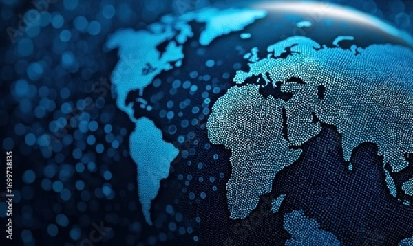 Fototapeta Abstract Globe Illustration with Blue Dots and Dark Background