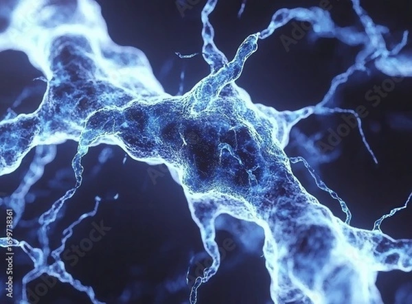 Fototapeta Abstract close-up view of glowing blue neural network connections