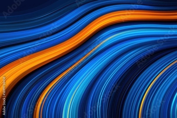 Fototapeta Vibrant Abstract Waves of Blue and Orange Flowing Across Background