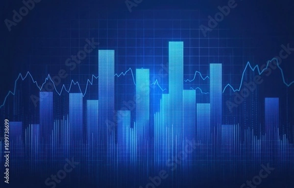 Fototapeta Blue Abstract Data Visualization with Bar Graph and Line Chart Elements