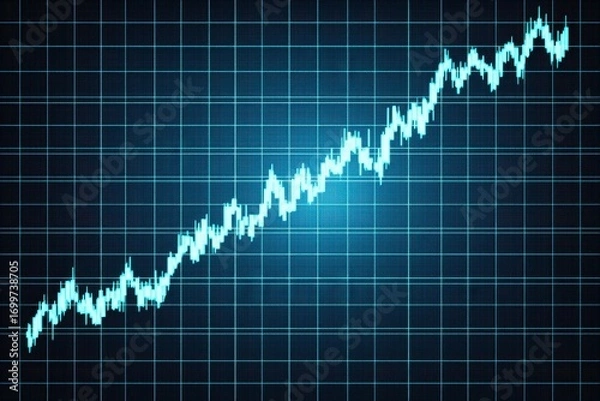Fototapeta Blue Digital Chart with Ascending Trend on Grid Background