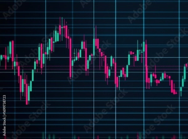 Fototapeta Colorful Candlestick Chart on Dark Background for Financial Analysis