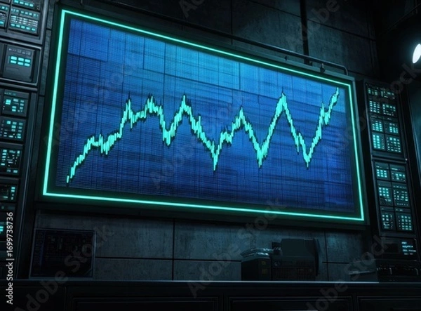 Fototapeta Digital Stock Market Chart with Green Line Graph and Display Screen