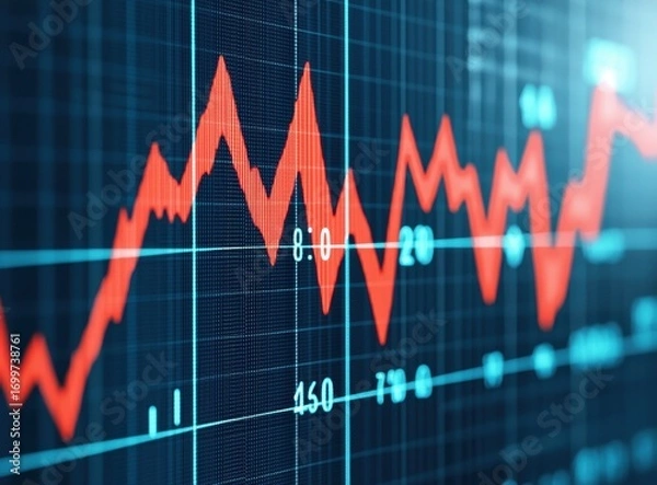 Fototapeta Financial Data Visualization with Red Graph Fluctuations and Grid Lines