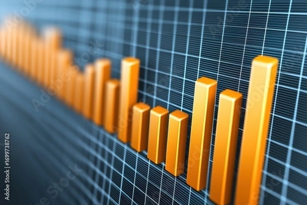 Fototapeta Vibrant Orange Bar Graph on Dark Grid Background for Data Visualization