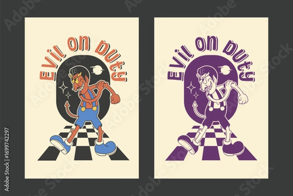 Obraz Retro Devil Cartoon Evil on Duty Poster