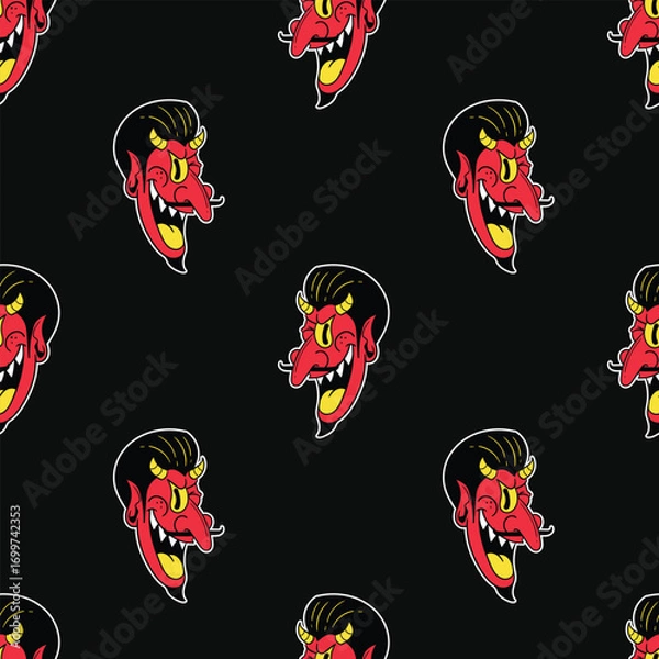 Obraz Retro Devil Face Seamless Pattern