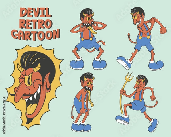 Obraz Retro Devil Cartoon Character Set
