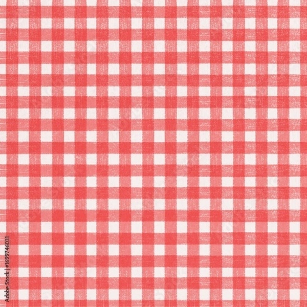 Fototapeta 色鉛筆の優しいタッチで描いた赤いギンガムチェックの背景イラスト