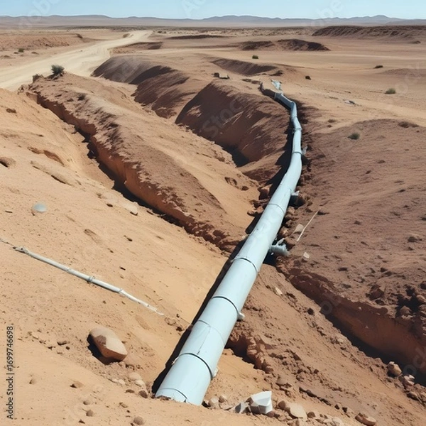 Fototapeta Desert Pipeline: Water Infrastructure Across Arid Landscape of Namibia