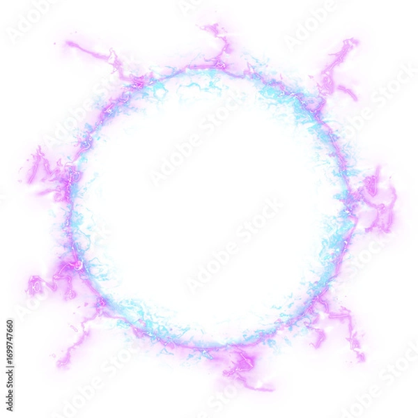 Fototapeta Abstract effect explosion electric energy shockwave, dimensional gate, Neon glow style.
