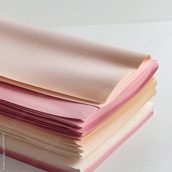 Fototapeta Minimalist Close-Up Photography of Pink and Beige Paper Stack with Gentle Wavy Folds and Smooth Textured Surface on Clean White Background