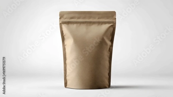 Fototapeta A plain brown packaging pouch, perfect for food or product storage, showcasing a clean and minimalist design.