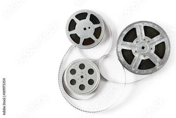 Obraz Stary pasek filmu na białym tle. Widok z góry.