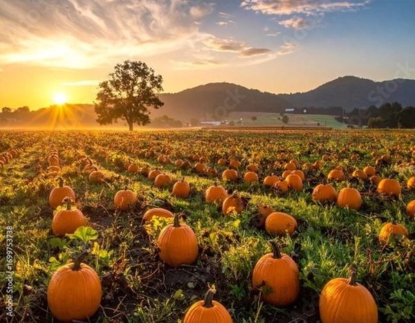 Obraz pumpkins on a field
