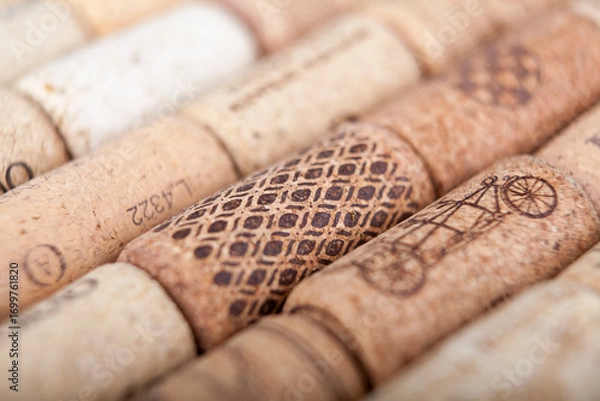 Fototapeta A collection of wine corks from around the world. Vintage and wine festival in Tuscany