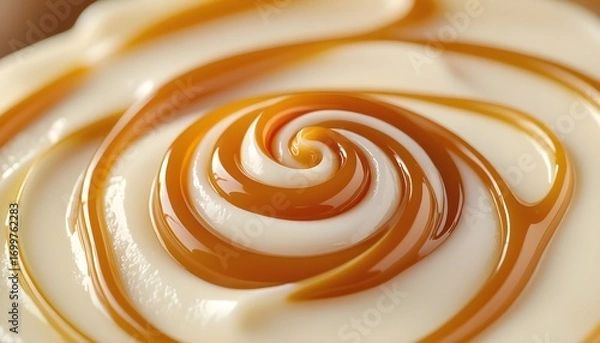Obraz Closeup of Caramel Swirl on Creamy Dessert