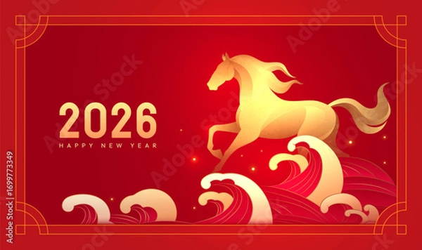 Fototapeta Horizontal Chinese style New Year illustration for the Year of the Horse Spring Festival