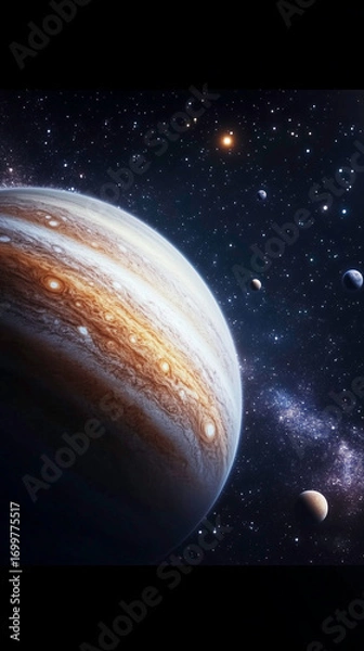 Fototapeta Majestic Jupiter, a giant planet, is beautifully surrounded by a multitude of celestial wonders