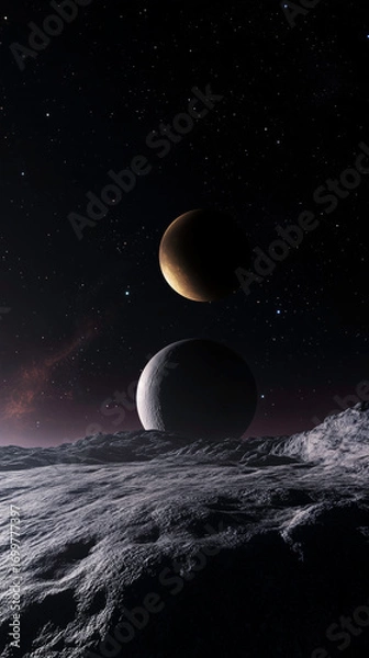Fototapeta The Astrological Landscape featuring Two Planets alongside a captivating Celestial Horizon