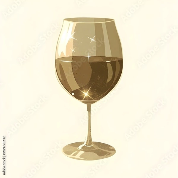 Fototapeta Sparkling Wine Glass Illustration – Minimal Golden Drink Art with Clean Background for Luxury and Elegance Concepts
