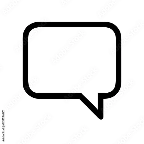 Obraz Minimalist black outline vector icon of a speech bubble silhouette, empty inside. Template, copy space, mockup. Isolated on a transparent background
