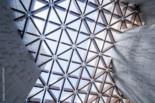 Fototapeta Modern architectural ceiling with geometric metal structure
