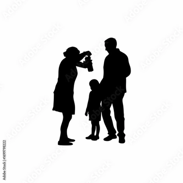 Obraz Silhouette of parents assisting child with science experiment isolated on white background